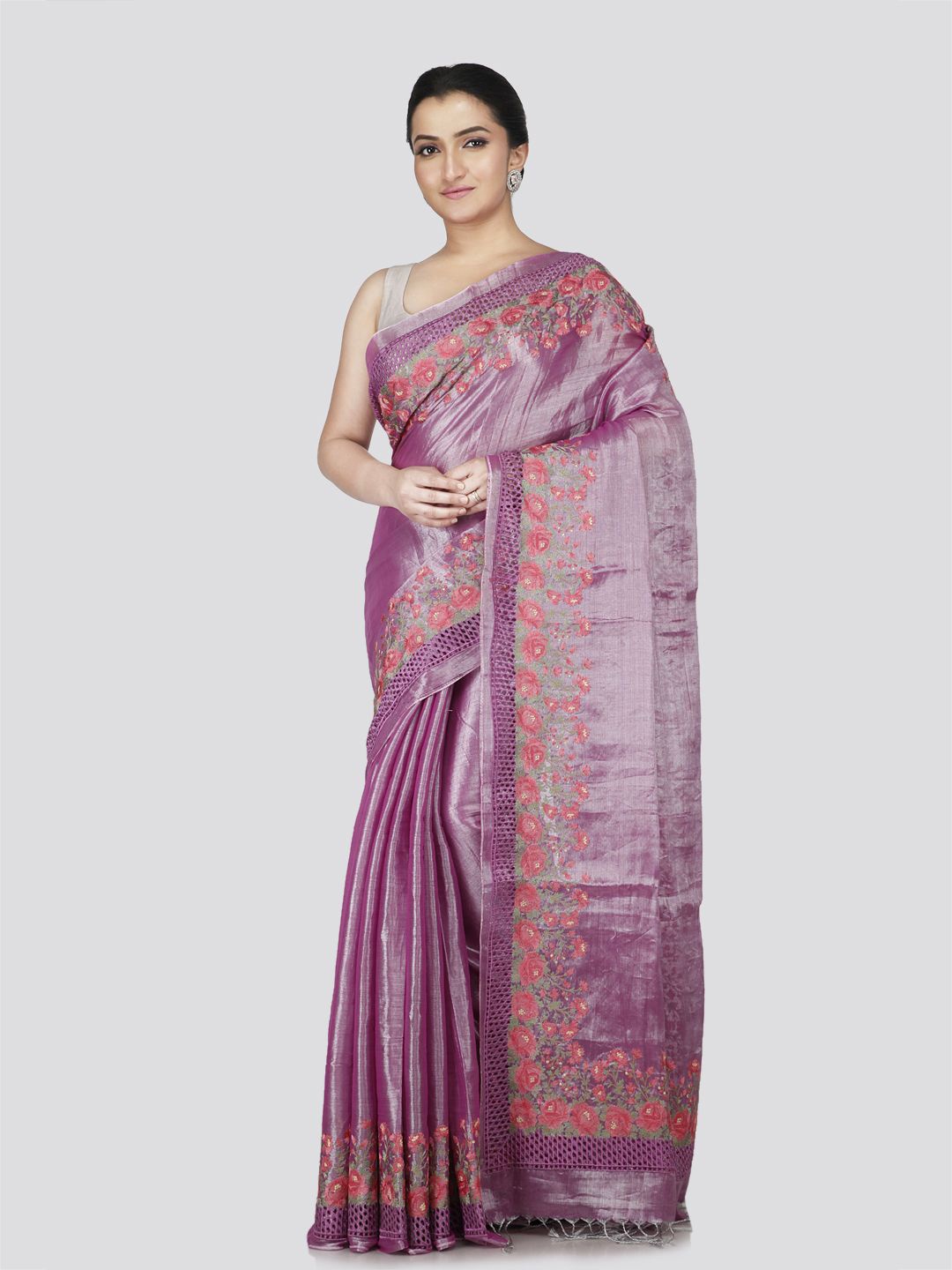 

PinkLoom Woven Design Zari Silk Cotton Saree, Purple