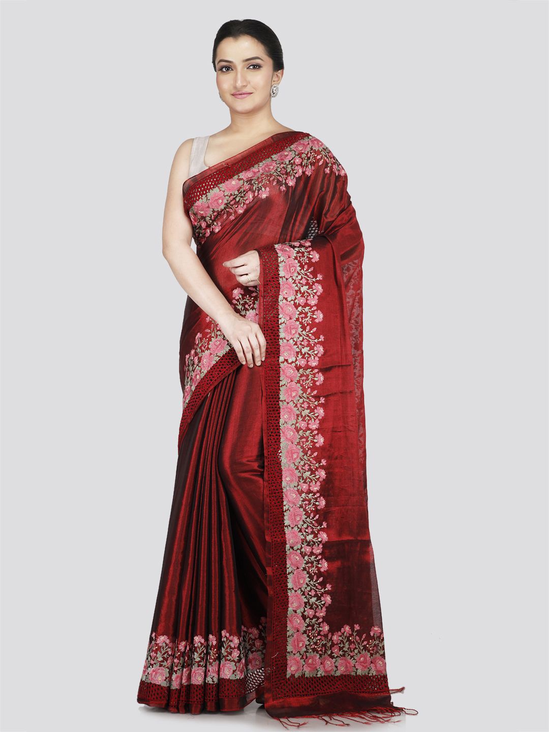 

PinkLoom Woven Design Silk Cotton Saree, Maroon