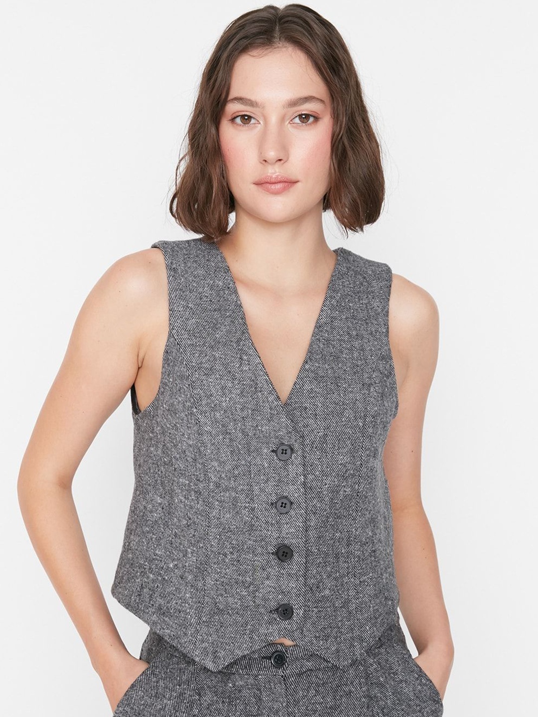 

Trendyol V-Neck Sleeveless Waistcoat, Grey