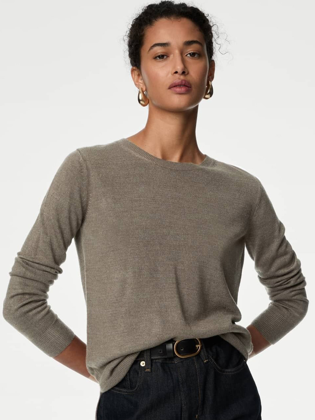 

Marks & Spencer Women Striped Pullover, Grey