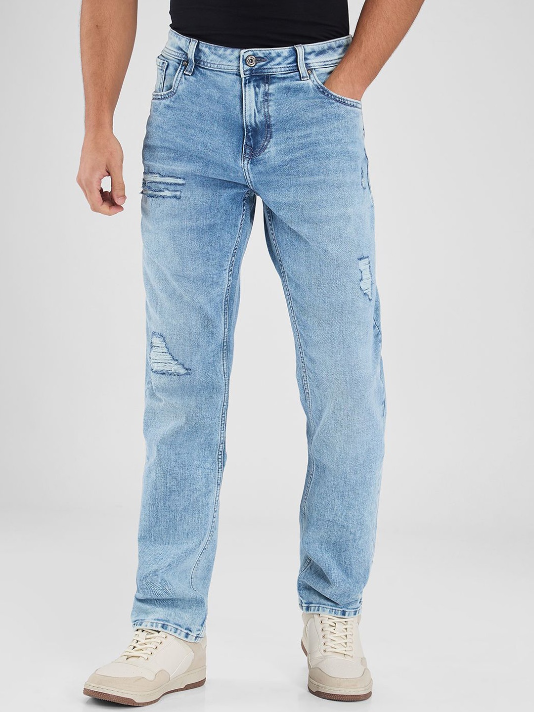 

SPYKAR Men Relaxed Fit Mildly Distressed Heavy Fade Stretchable Jeans, Blue