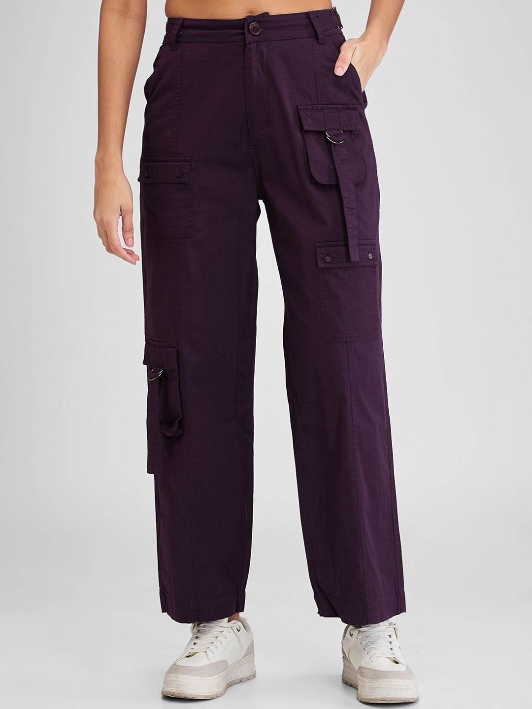 

SPYKAR Women Mid Rise Cargo Fit Trouser, Purple