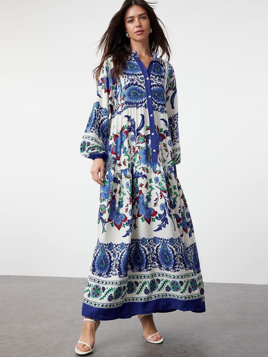 

Trendyol Floral Print Bell Sleeve Maxi Dress, Blue