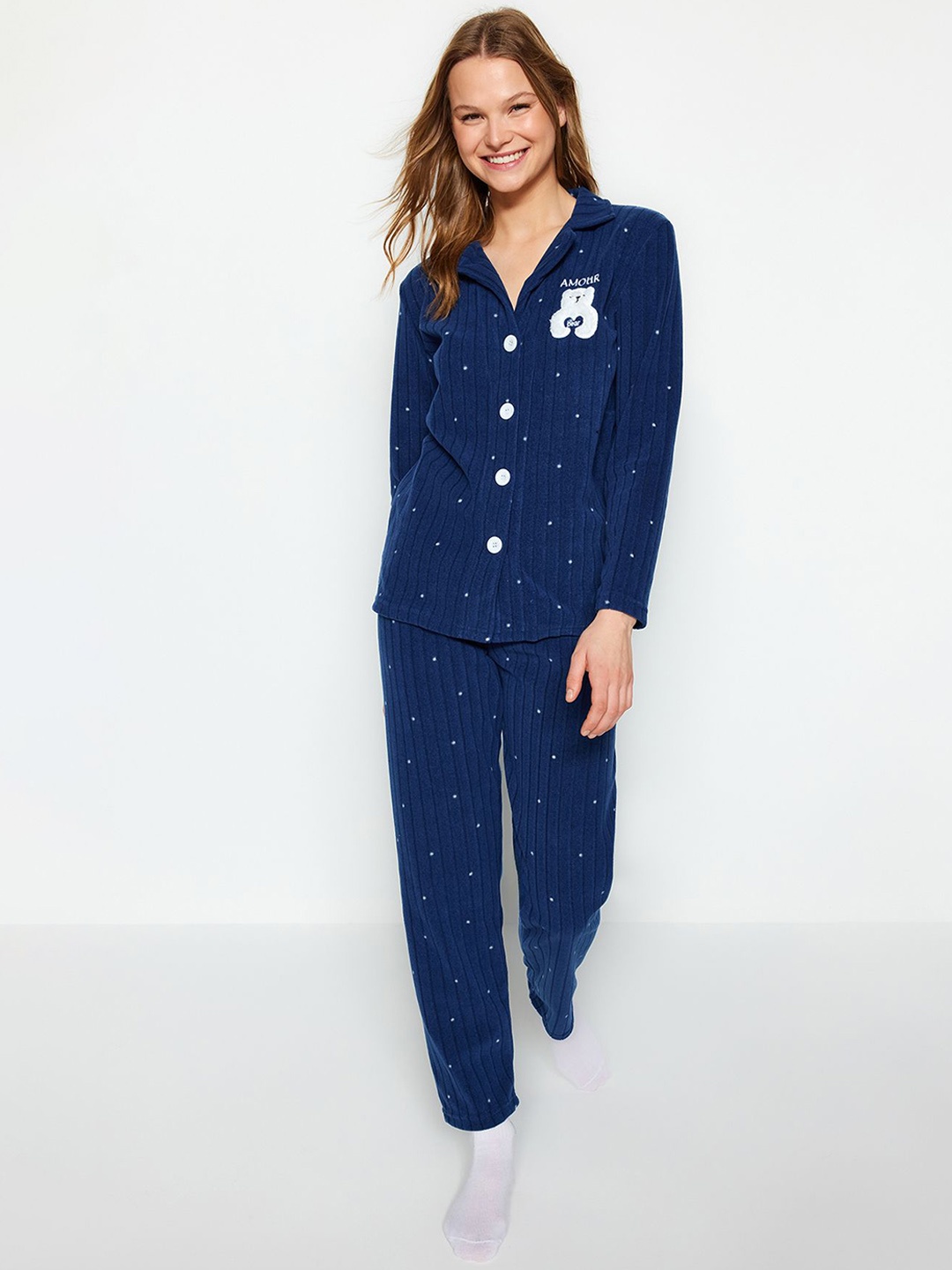 

Trendyol Women Printed Night suit, Blue