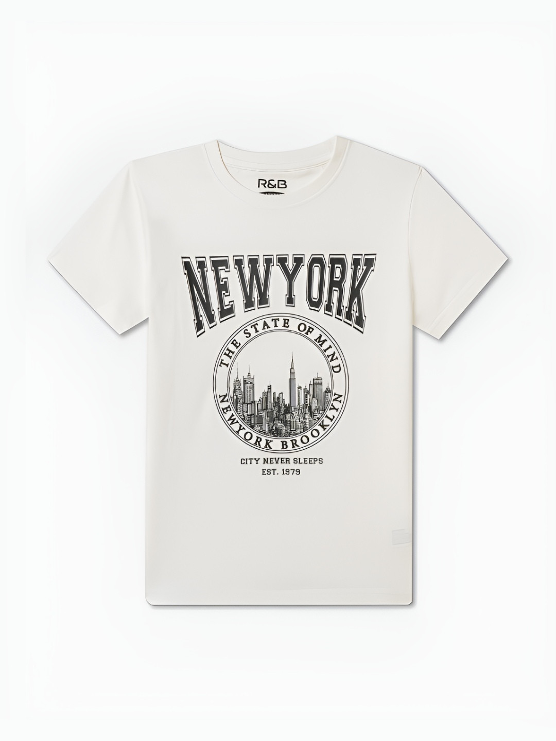

R&B Boys Graphic Printed Round Neck Cotton T-shirt, White