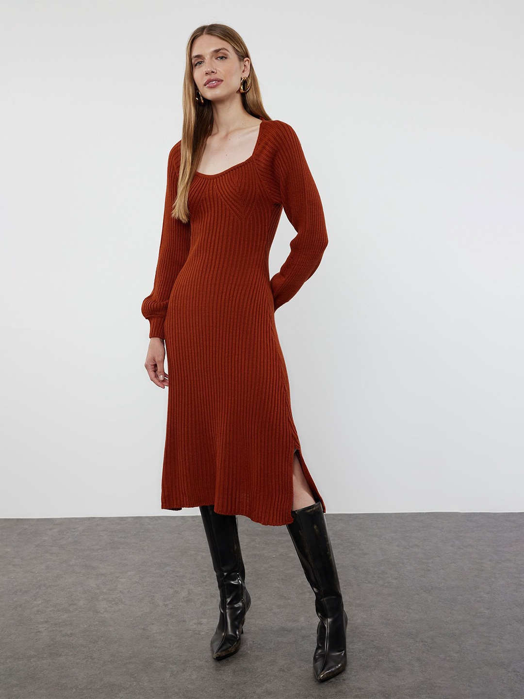 

Trendyol Solid A-Line Midi Dress, Red