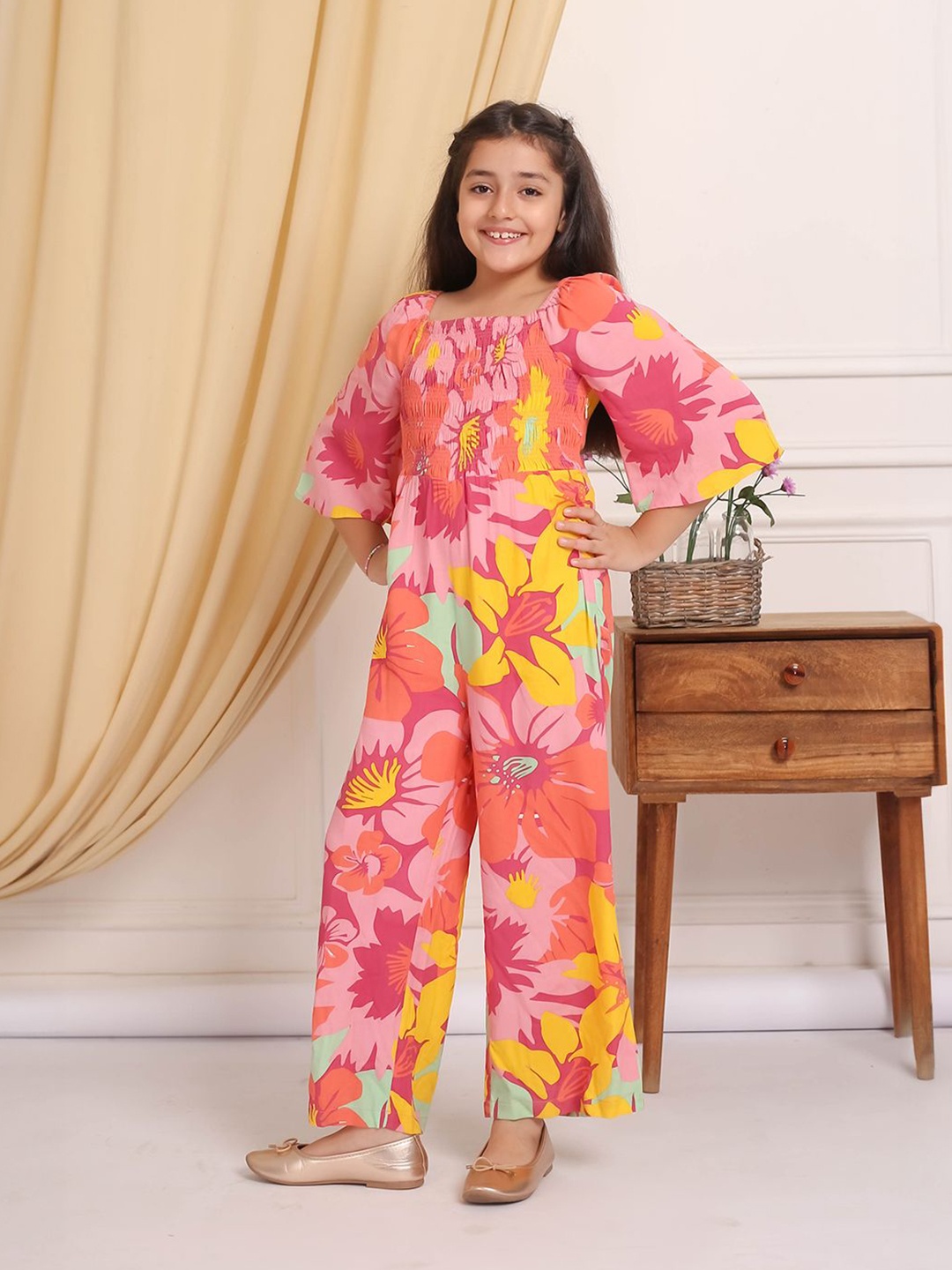 

Budding Bees Girls Printed Basic Jumpsuit, Pink