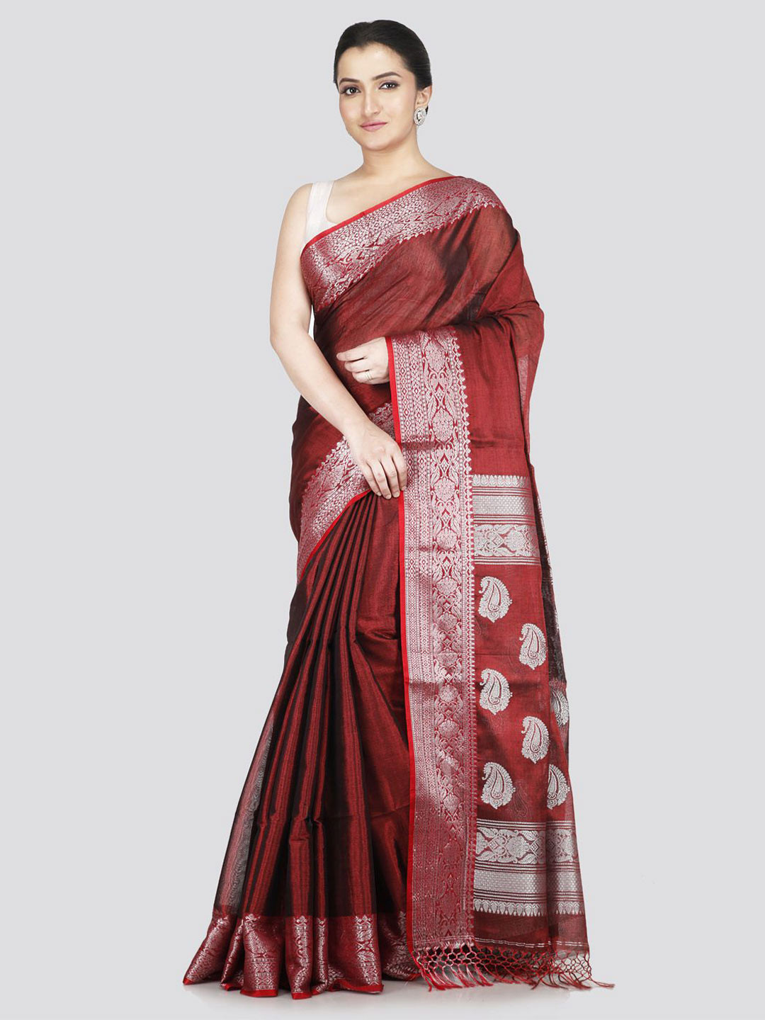

PinkLoom Zari Silk Cotton Kanjeevaram Saree, Maroon