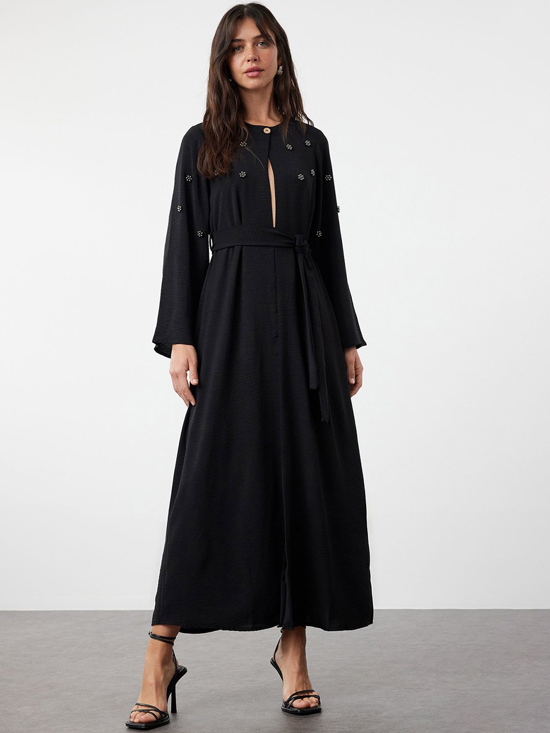 

Trendyol Women Mock Neck Long Sleeve Casual Maxi Dress, Black