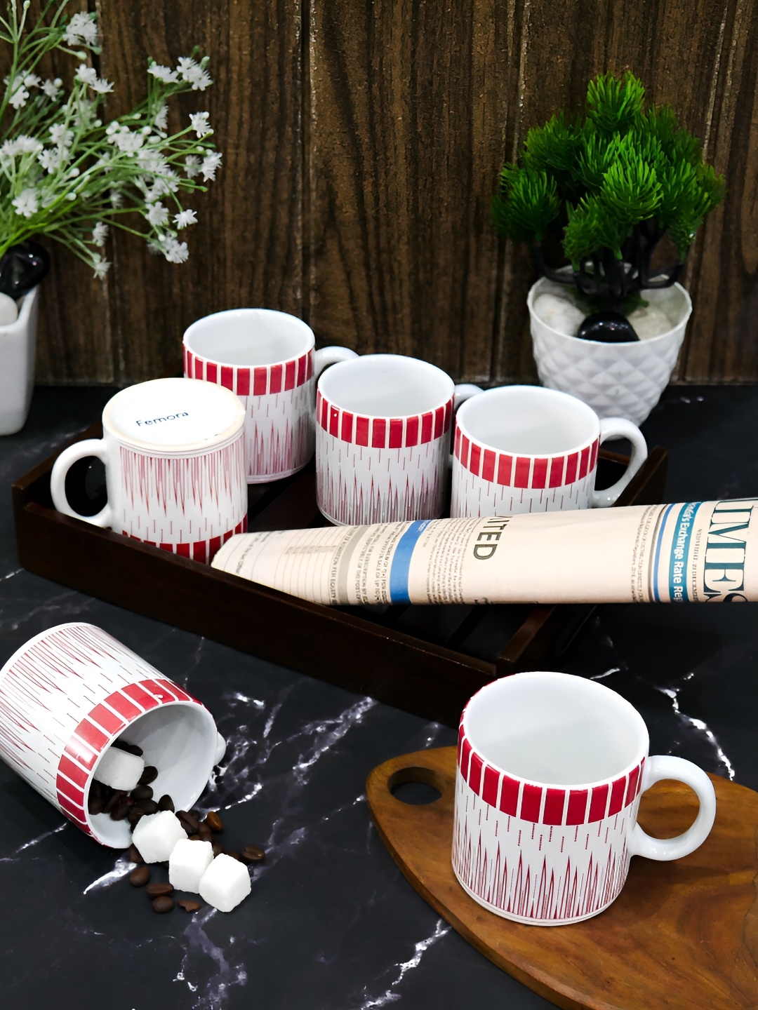 

Femora Red & White 6 Pieces Geometric Printed Ceramic Glossy Cups