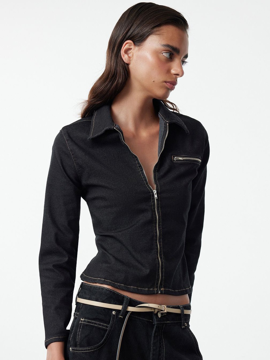 

Trendyol Women Striped Crop Open Front Jacket, Na