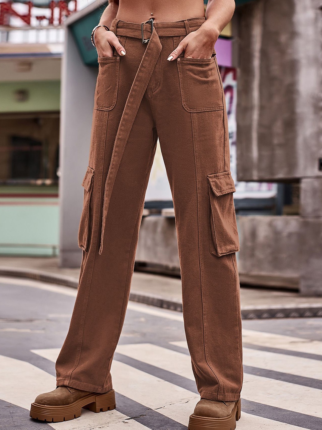 

StyleCast Women Cargos Mid-Rise Solid Trousers, Brown