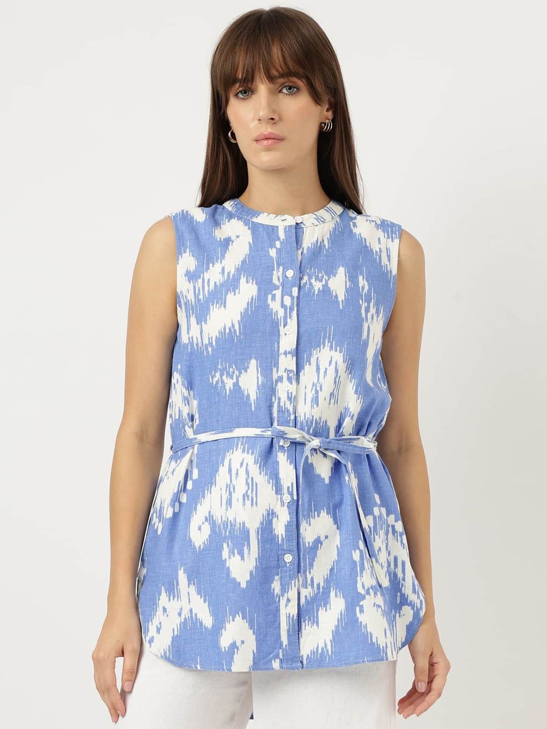 

Marks & Spencer Floral Print Cinched Waist Longline Top, Blue