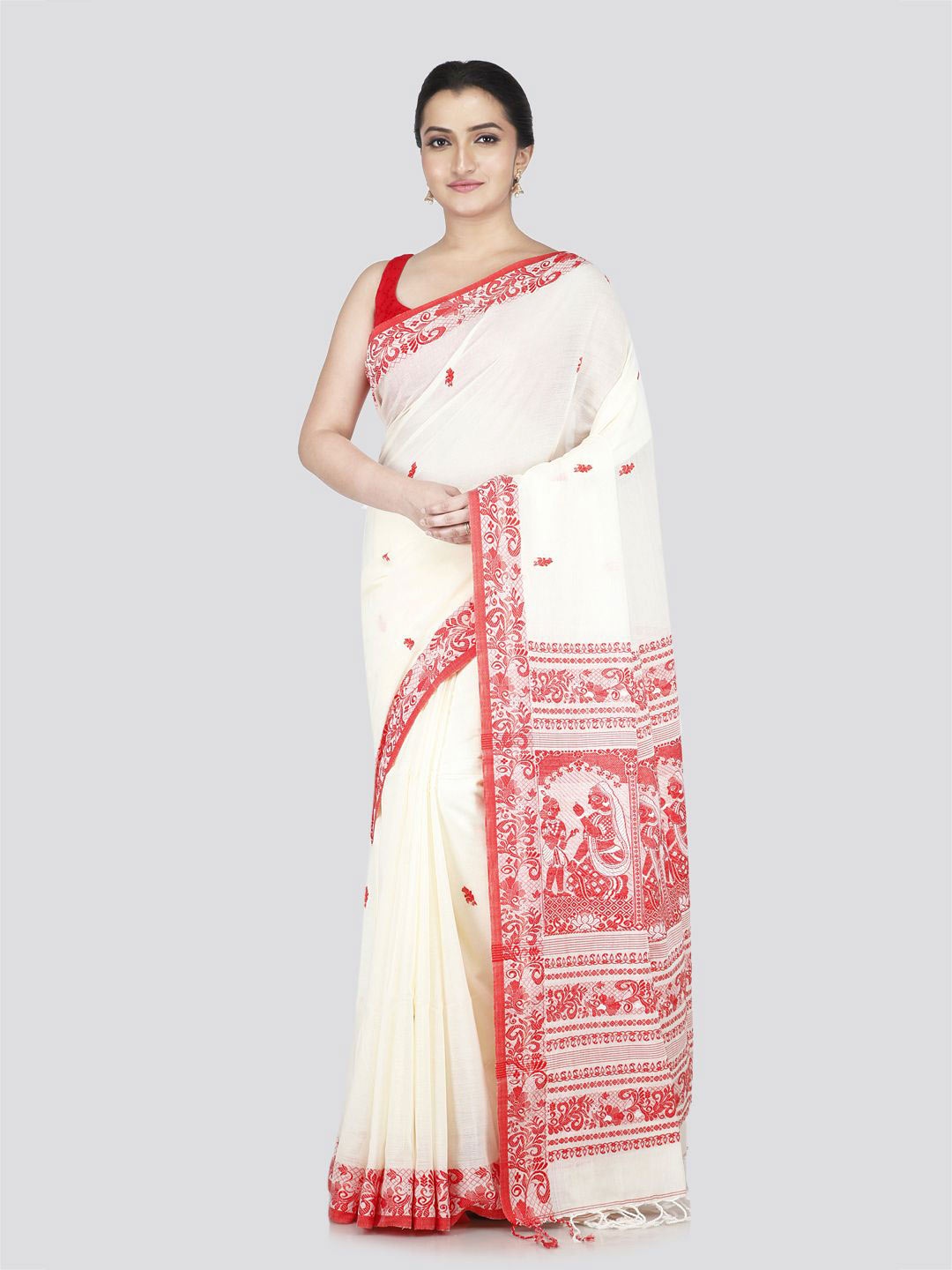 

PinkLoom Woven Design Pure Cotton Saree, White