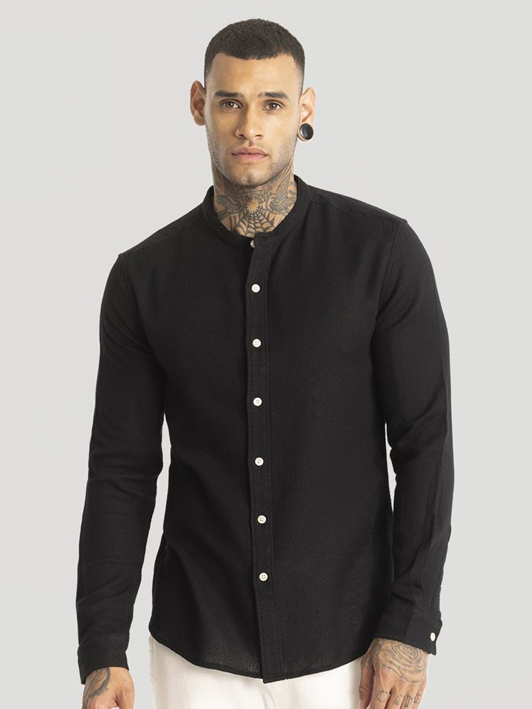 

Snitch Men Smart Slim Fit Opaque Casual Shirt, Black
