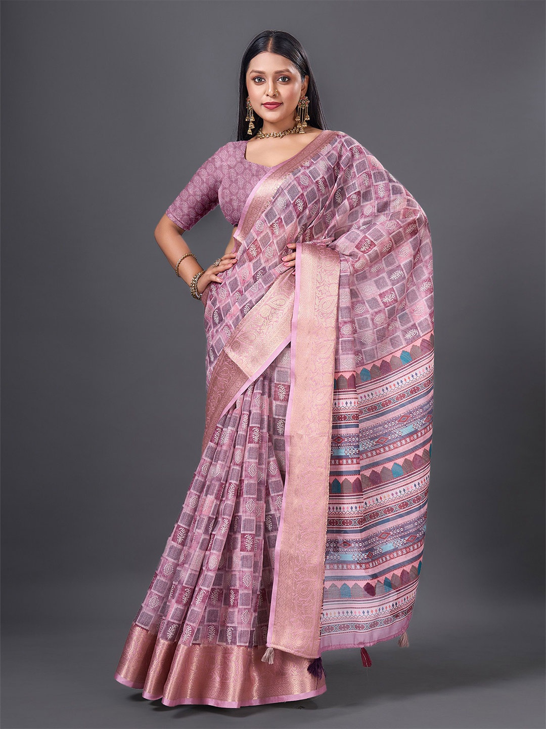 

HEER FASHION Ethnic Motifs Zari Woven Saree, Lavender