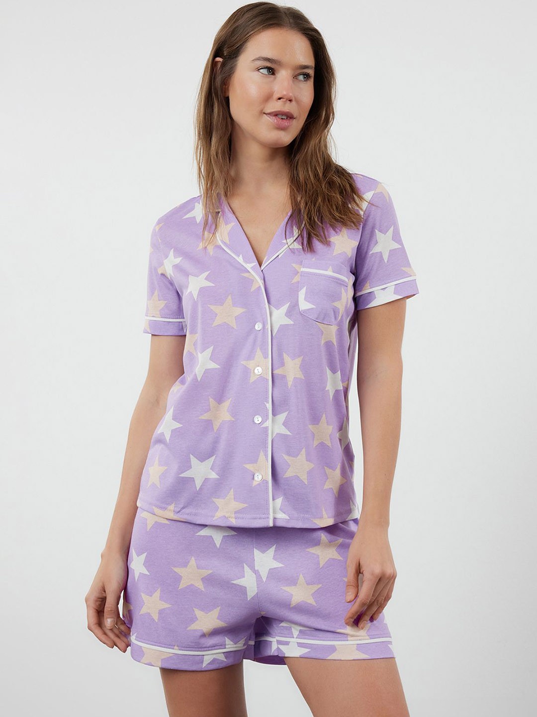 

Trendyol Women Conversational Printed Night suit, Purple
