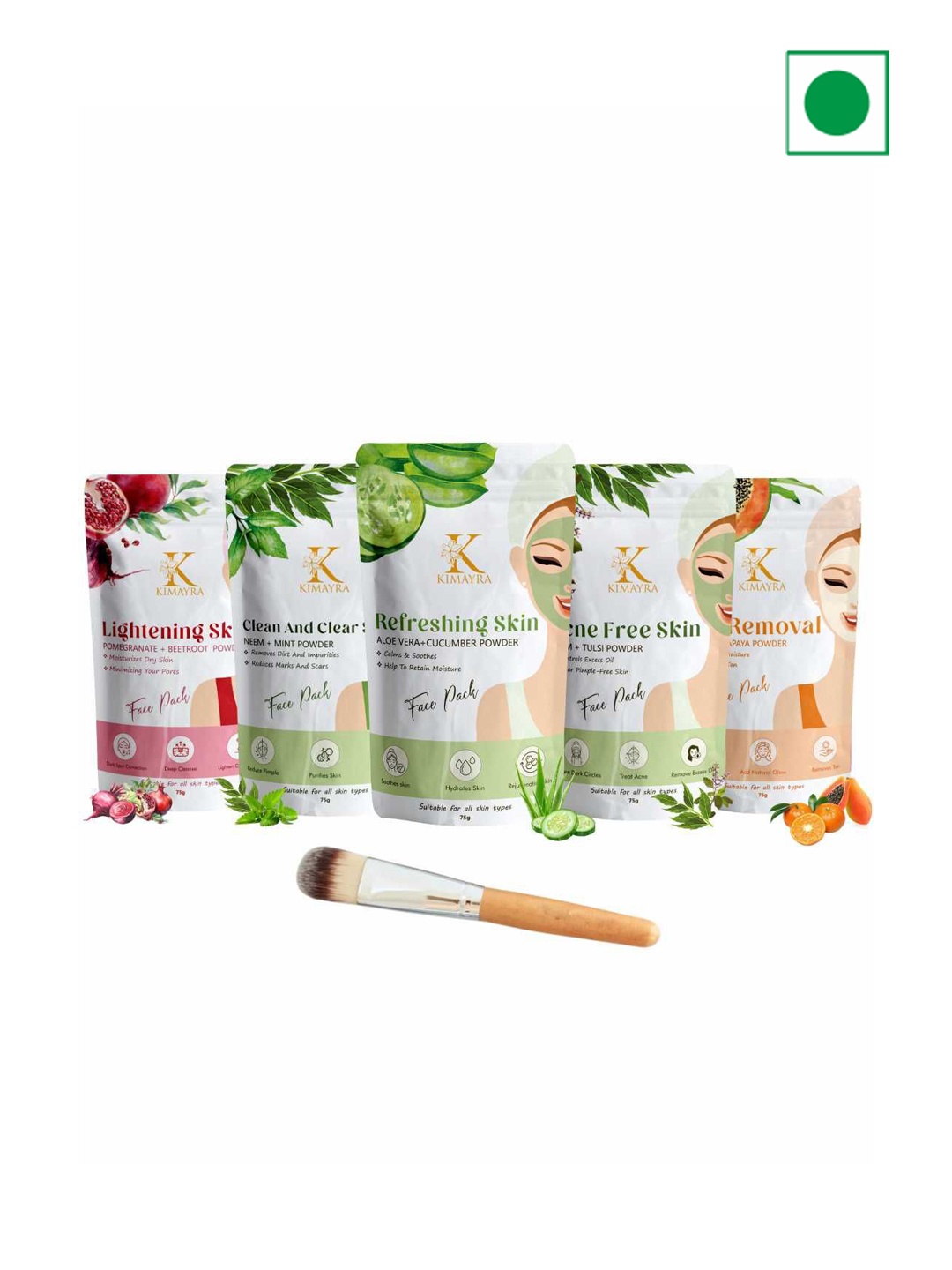 

Kimayra World Set Of 5 Beetroot, Neem, Aloevera, Tulsi & Papaya Powder Face Pack, Brown