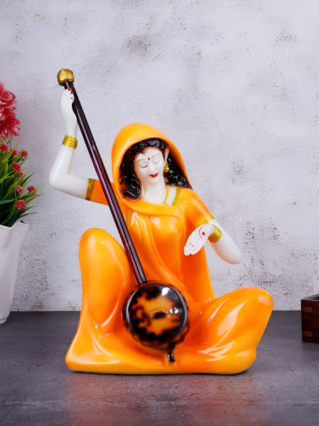 

FASHIYANOO Orange Colored & Black Meera Bai Figurine Showpiece