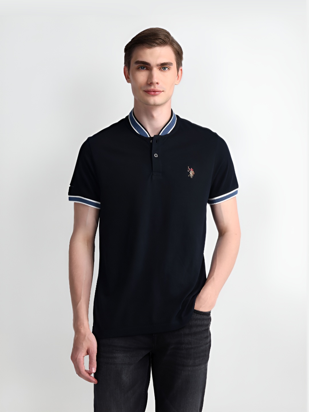

U.S. Polo Assn. Denim Co. Men Solid Polo Collar Cotton T-shirt, Navy blue