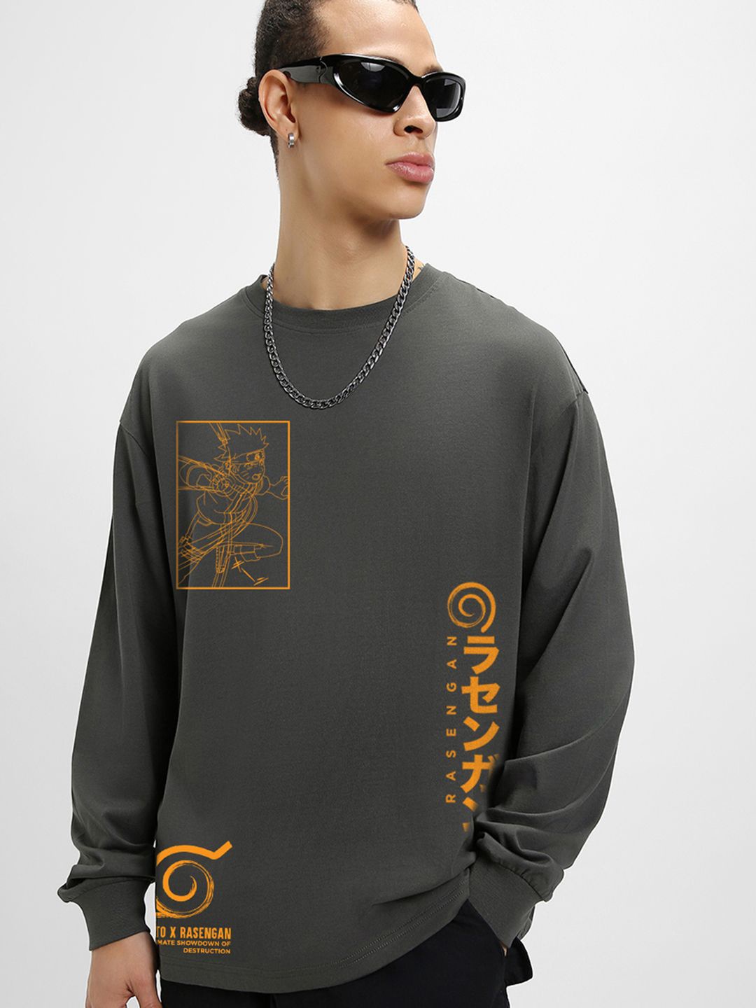 

Bewakoof Men Rasengan Graphic Printed Oversized T-shirt, Grey