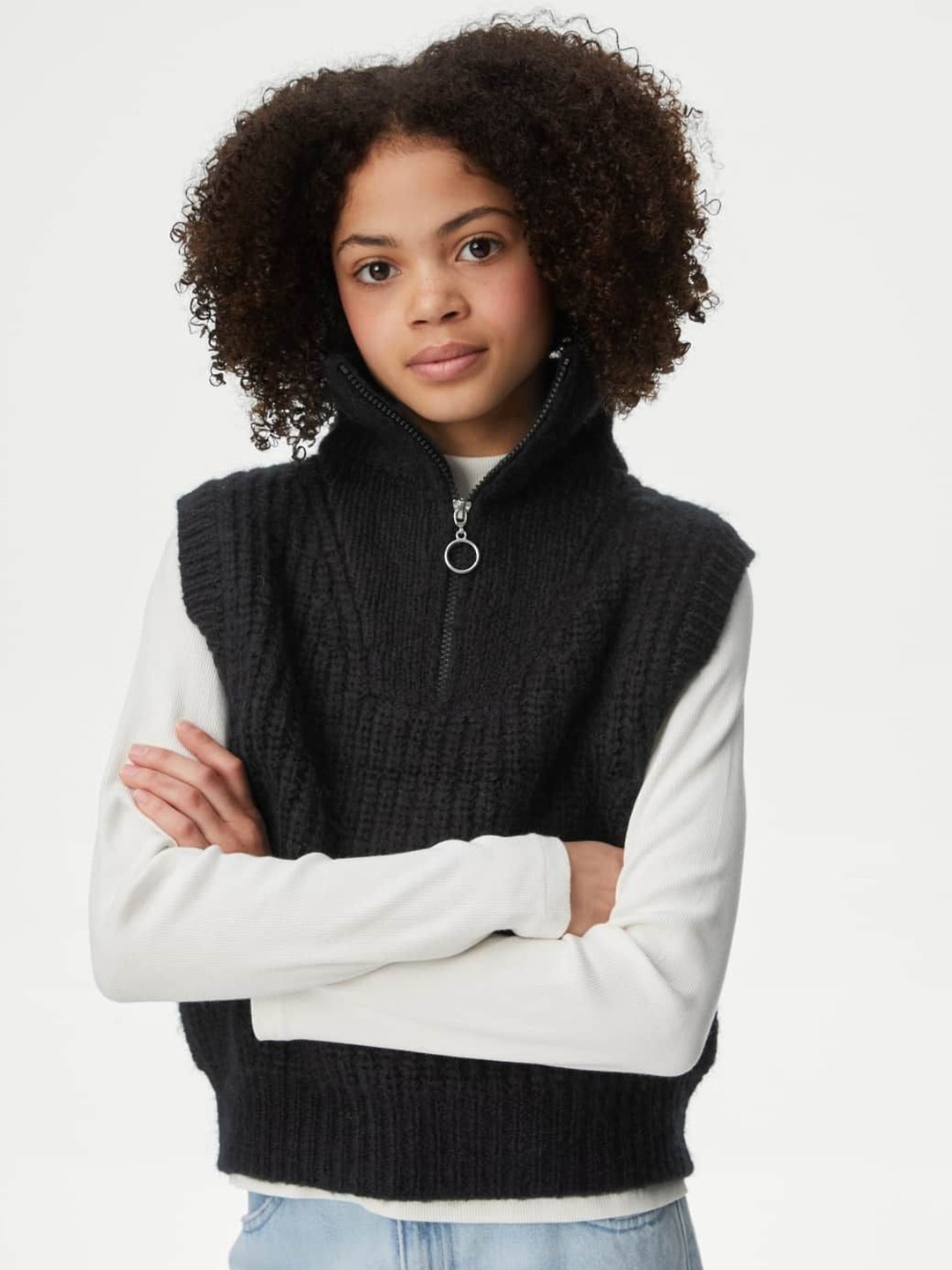 

Marks & Spencer Girls Cable Knit Sweater Vest, Black