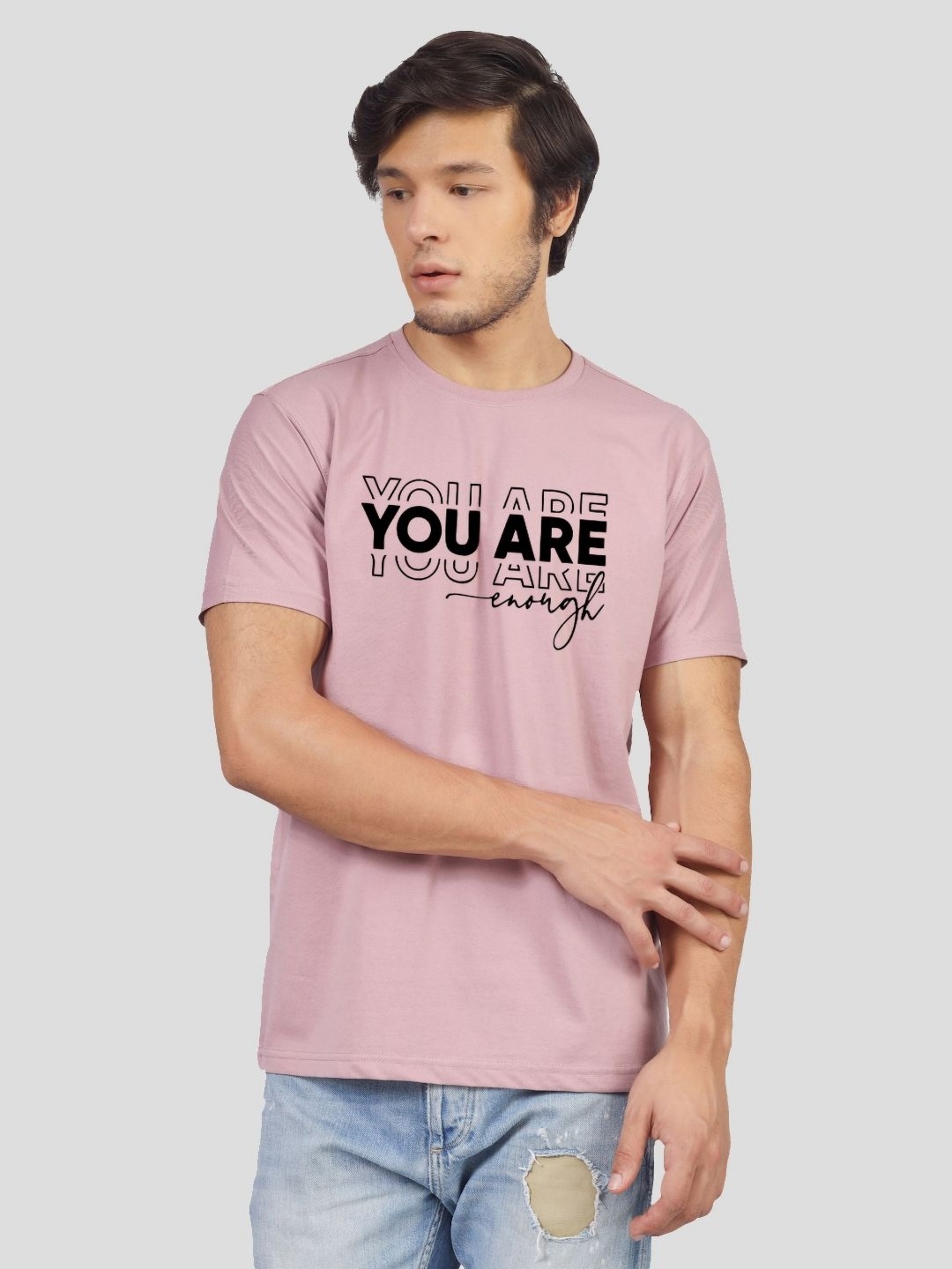 

Greylongg Men Typography Printed Round Neck Cotton T-shirt, Lavender