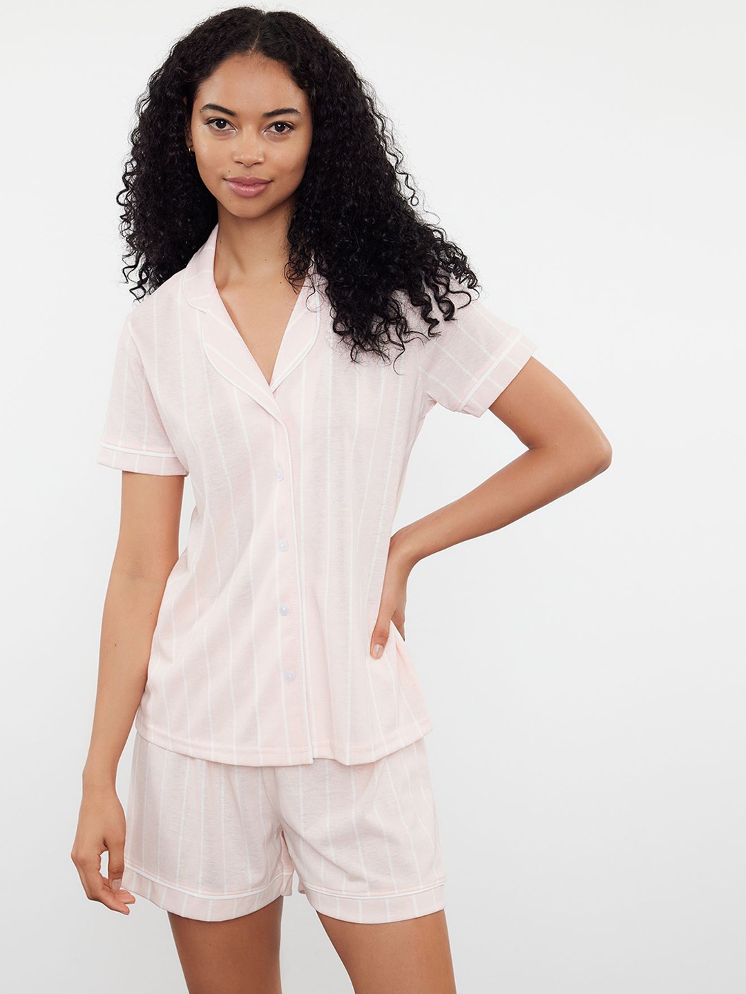 

Trendyol Women Striped Night suit, Pink
