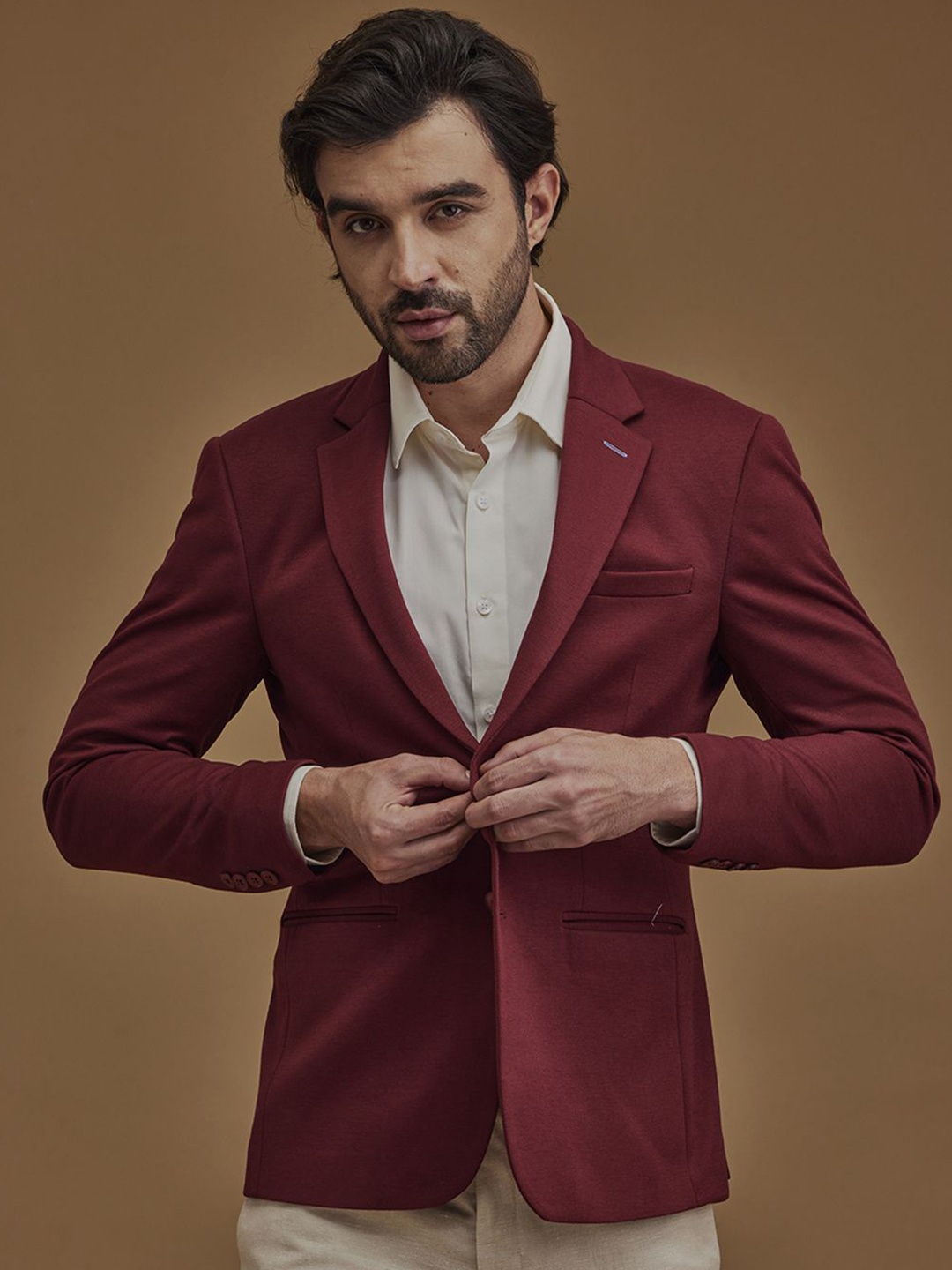 

Neumen Long Sleeves Single-Breasted Blazer, Maroon