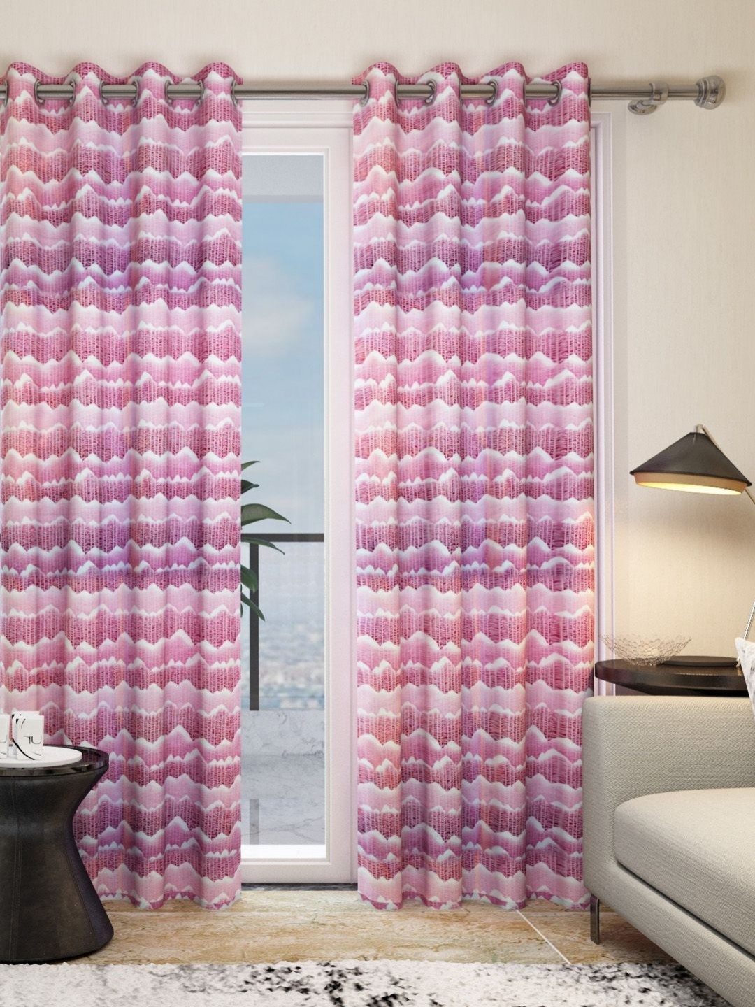 

Aura Pink & White 2 Pieces Abstract Door Curtains