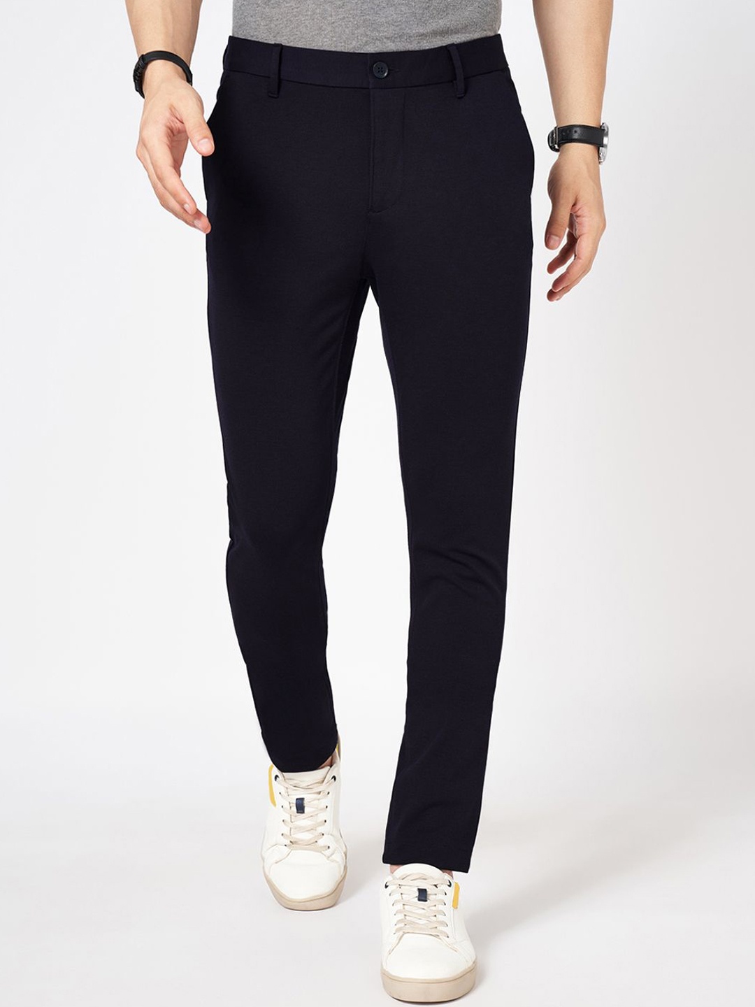 

BYFORD by Pantaloons Men Solid Slim Fit Regular Trousers, Navy blue