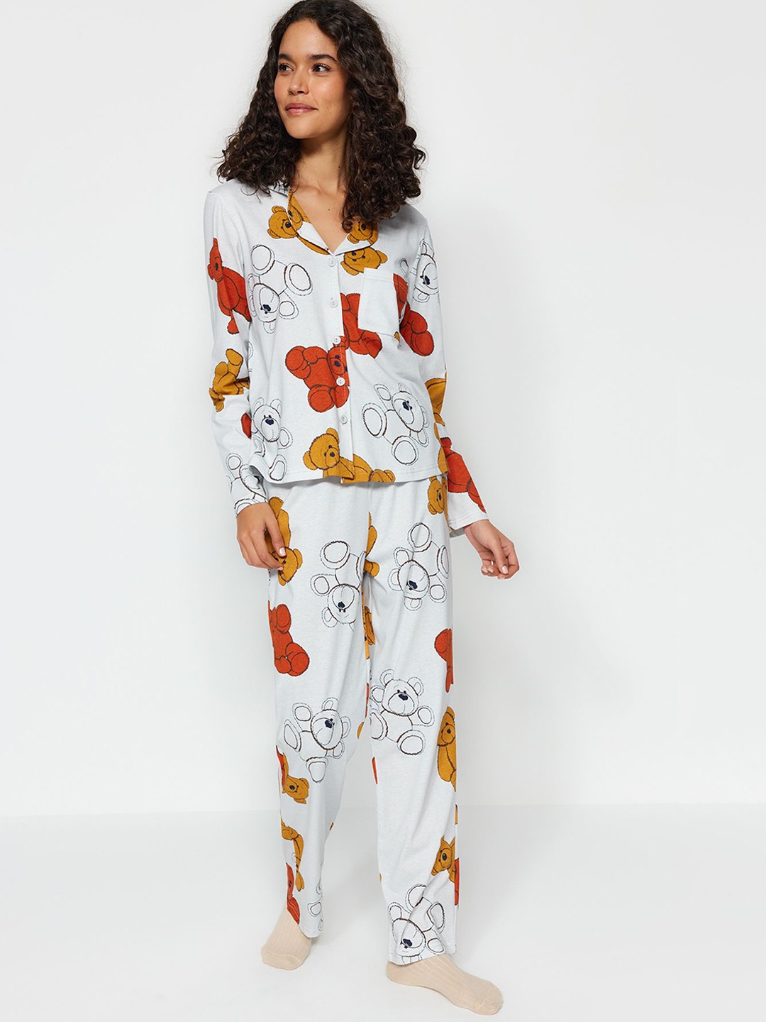 

Trendyol Women Printed Night suit, White