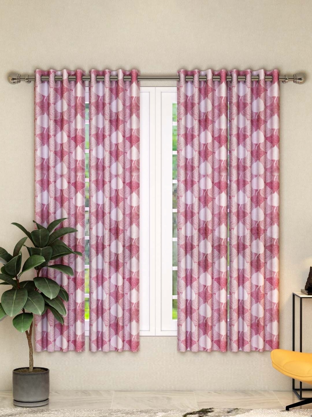 

Aura Pink & White 4 Pieces Floral Window Curtains