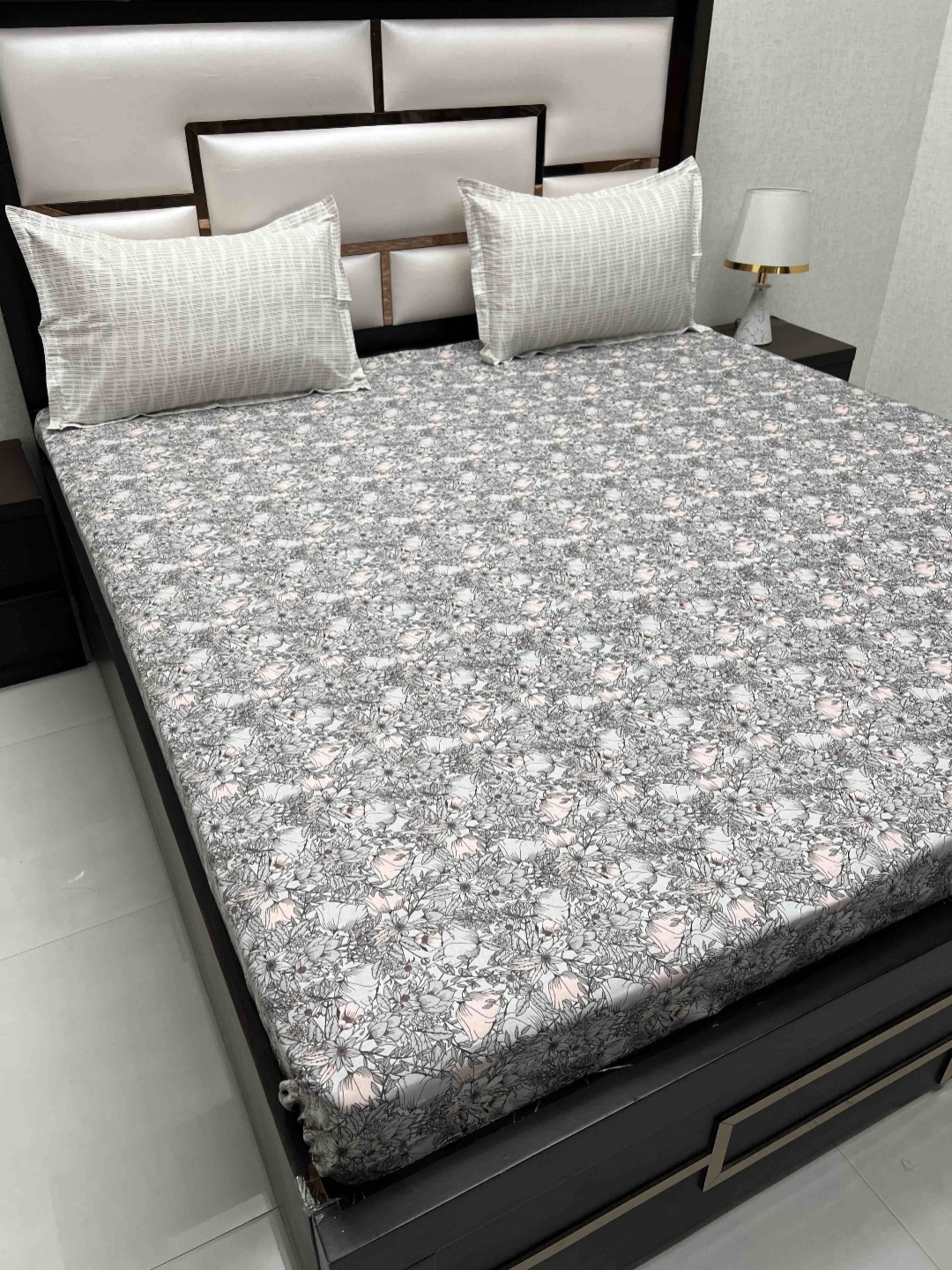 

Pure Decor Cotton King Size Double Bed Bedsheet With 2 Pillow Covers 2.74m X 2.74m, Grey