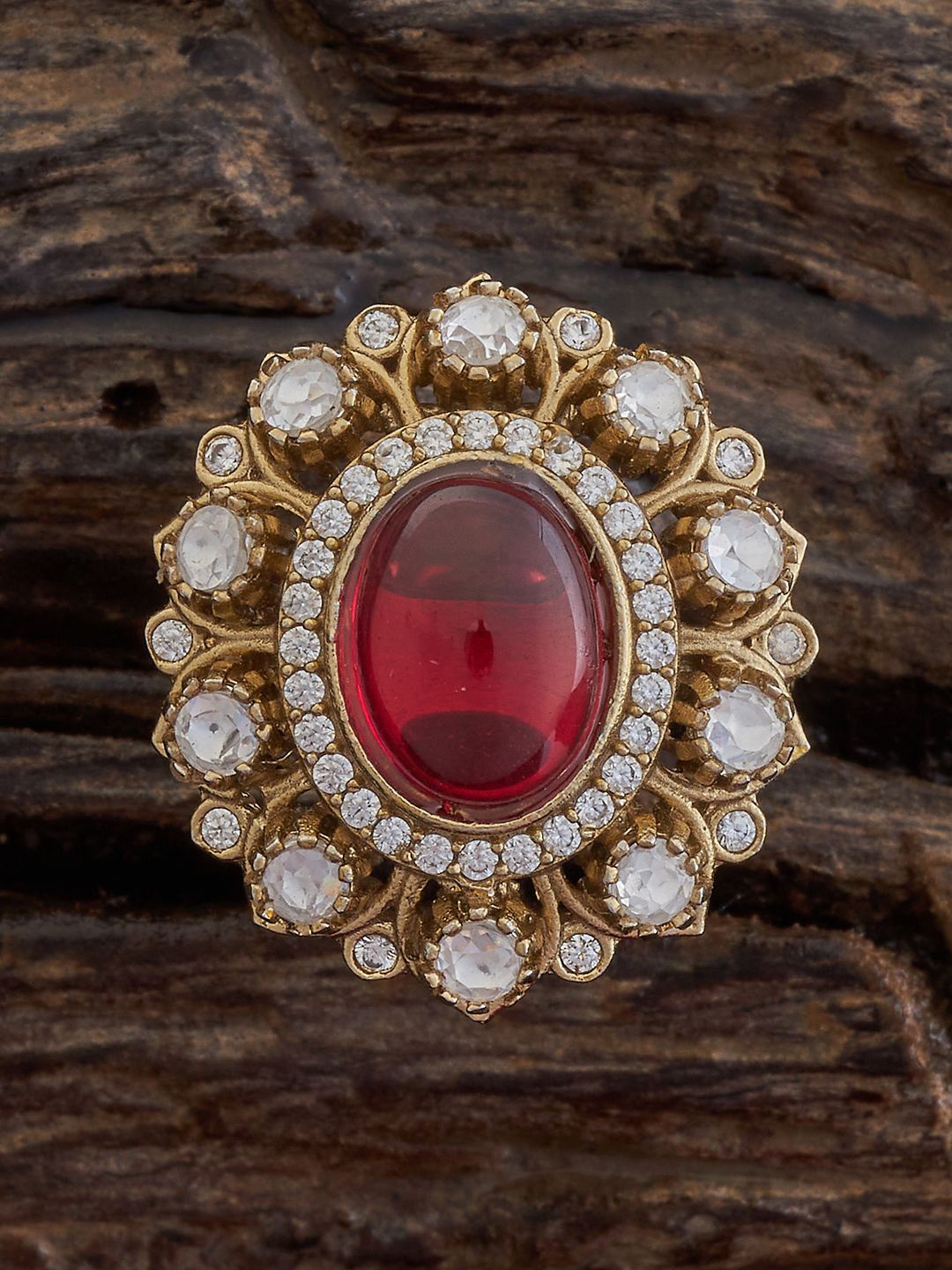 

Kushal's Fashion Jewellery Ruby & Kundan Studded Adjustable Finger Ring, Gold