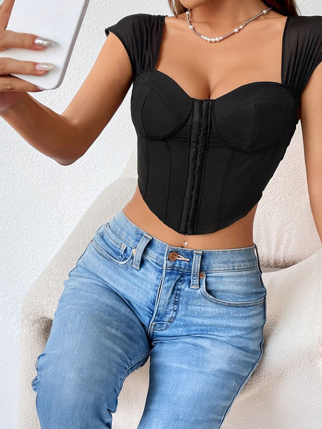 

StyleCast Extended Sleeves Crop Top, Black