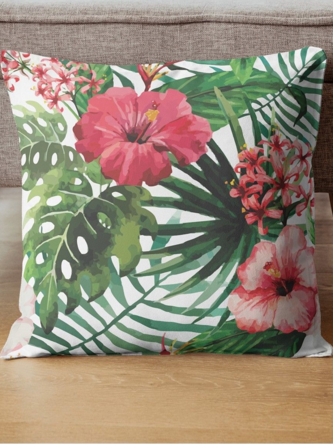 

THEYAYACAFE White & Red Floral Square Cushion Covers