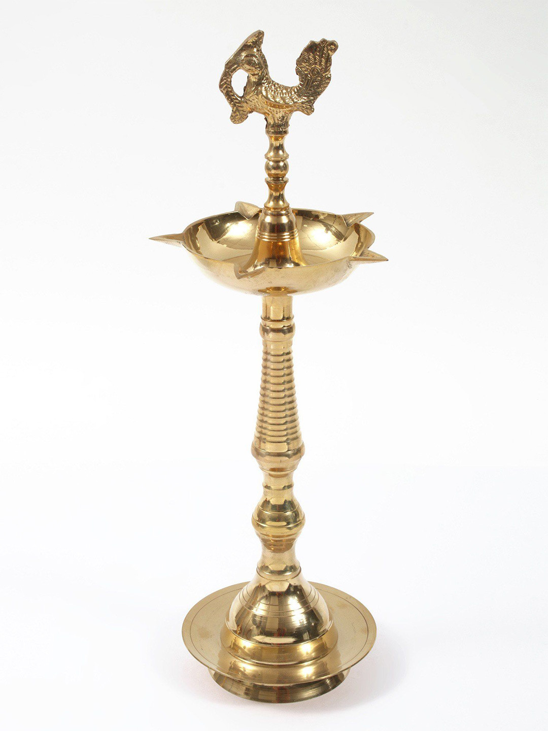 

Exotic India Gold Toned Five Wicks Peacock Brass Pooja Diya