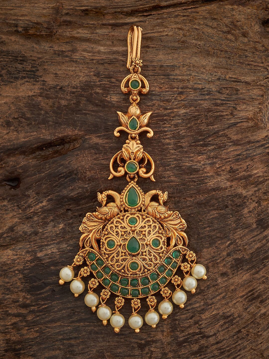 

Kushal's Fashion Jewellery Gold Plated Artificial Beads Studded Antique Maang Tikka