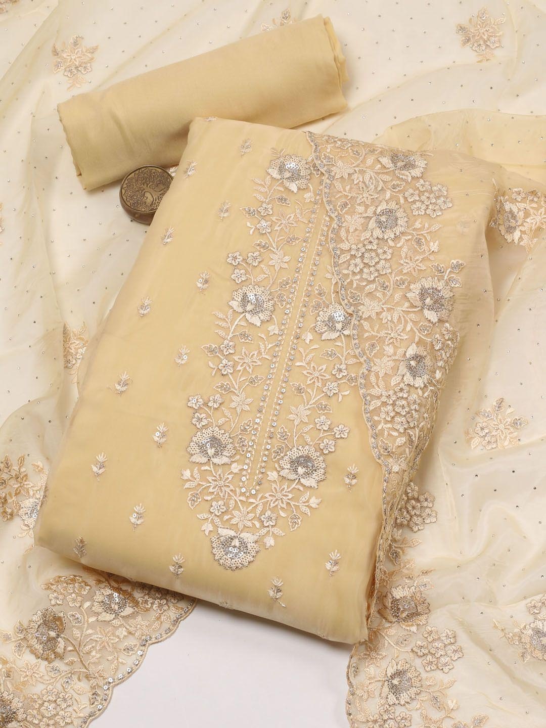 

Meena Bazaar Floral Embroidered Sequinned Unstitched Dress Material, Yellow