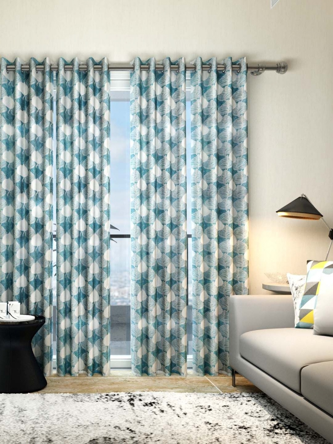 

Aura Blue & White 4 Pieces Floral Door Curtain