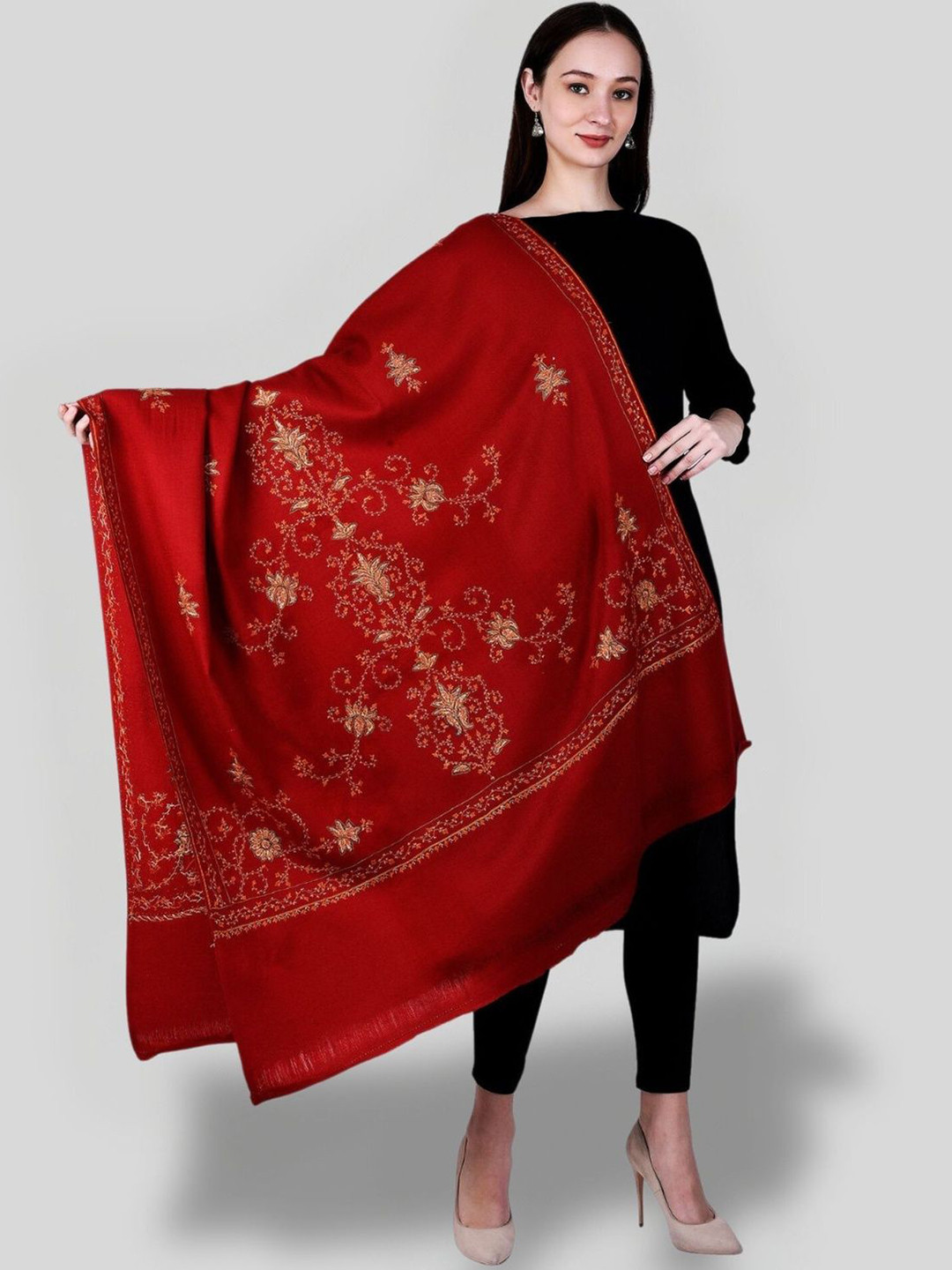 

SWI Stylish Floral Printed Woollen Shawl, Maroon