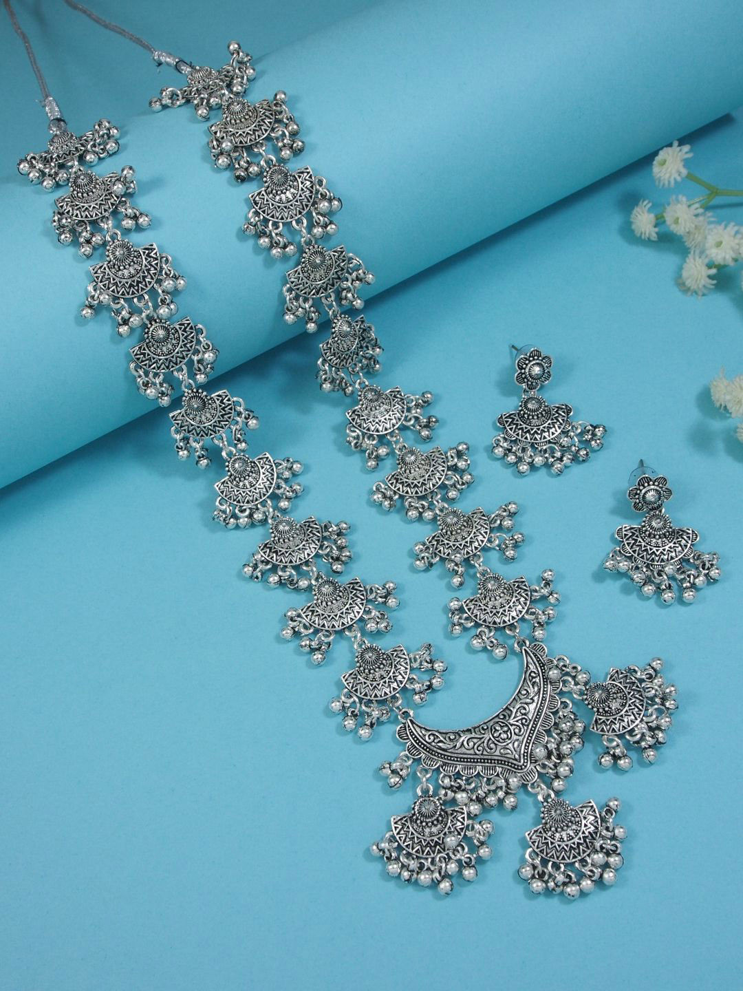 

I Jewels Silver Plated Oxidised Jewellery Set