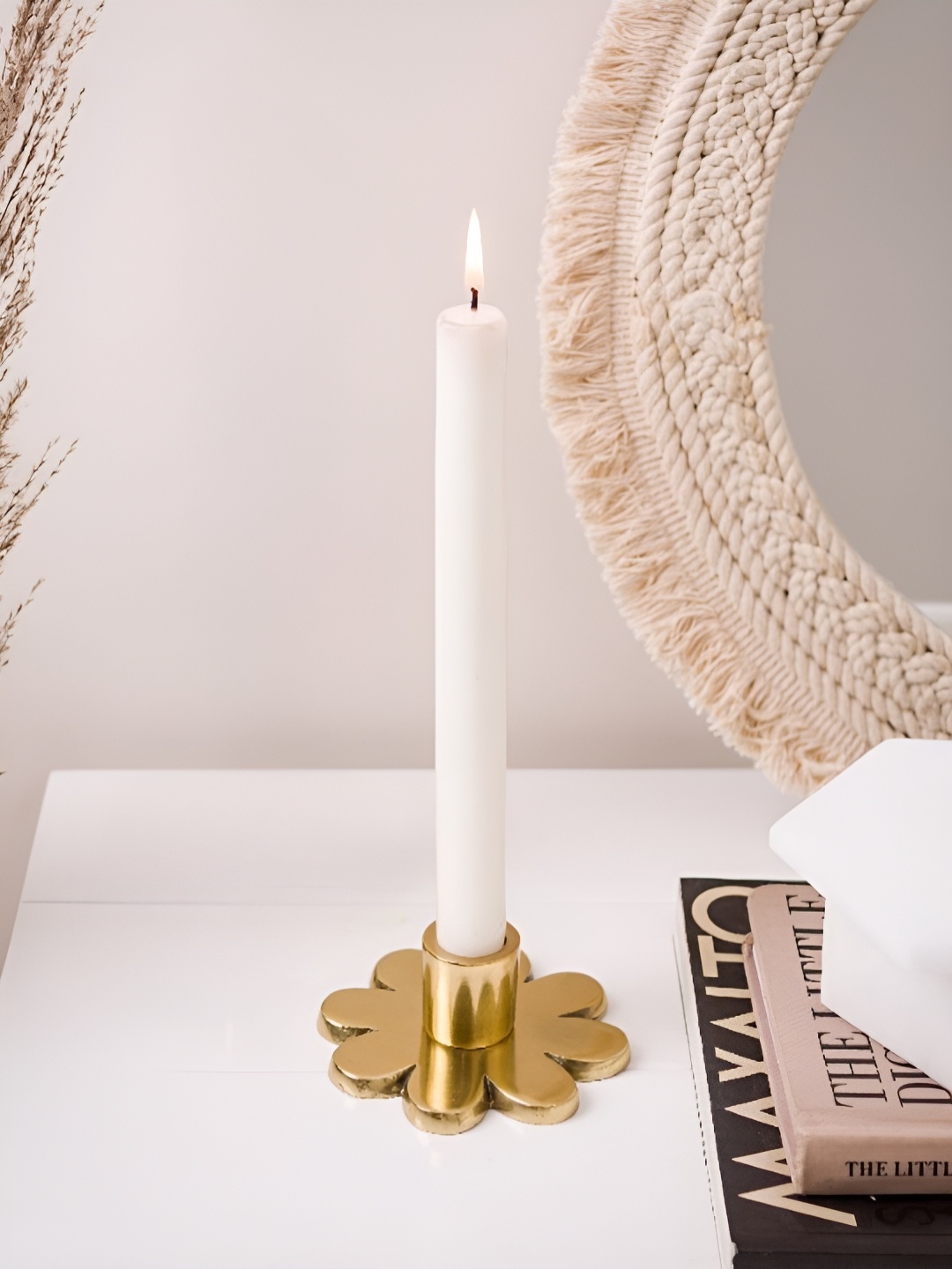 

Artstory Ventures Golden Flower Petals Aluminium Candle Holder, Gold