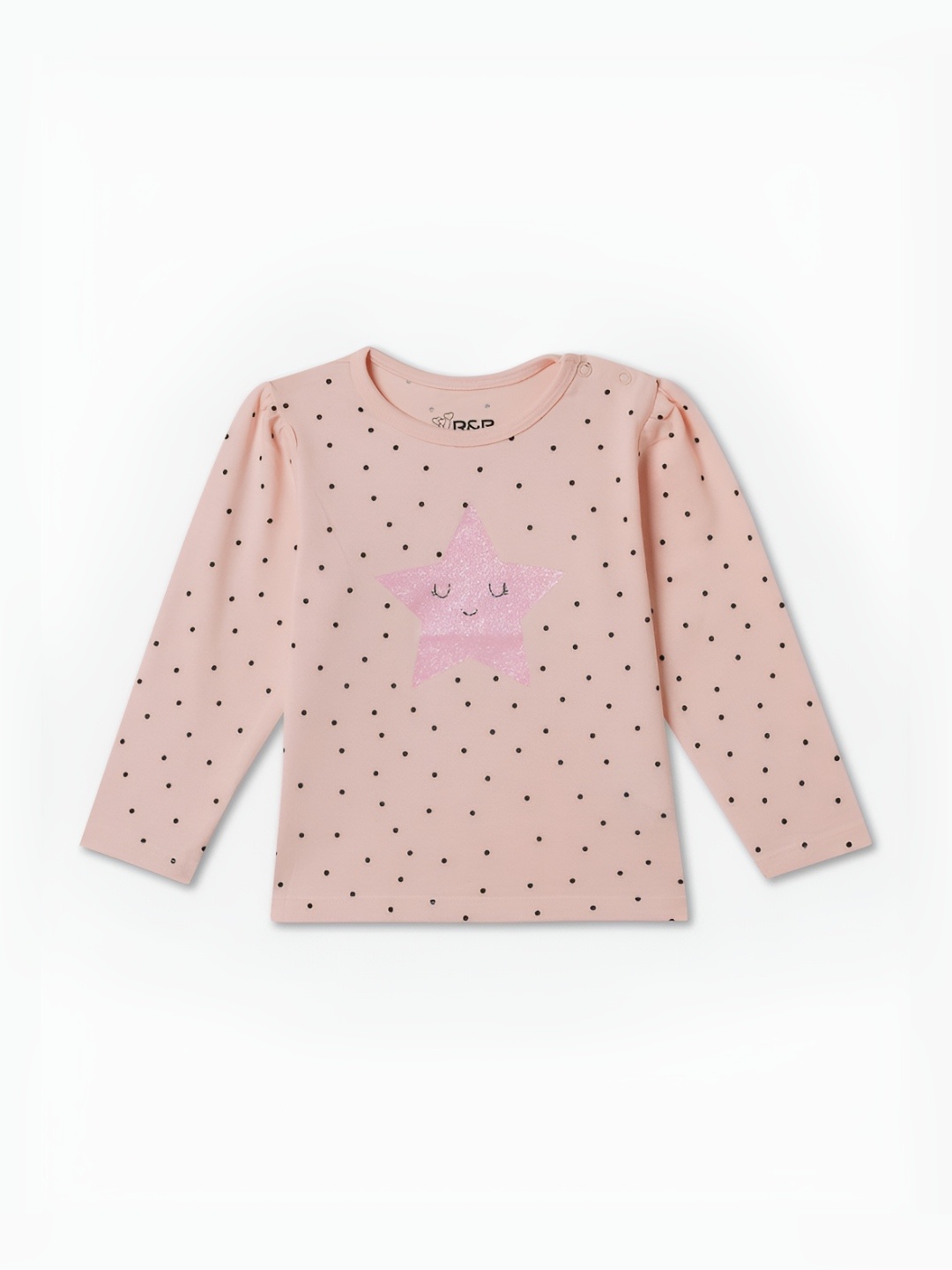 

R&B Girls Polka Dots Printed Round Neck Cotton T-shirt, Pink