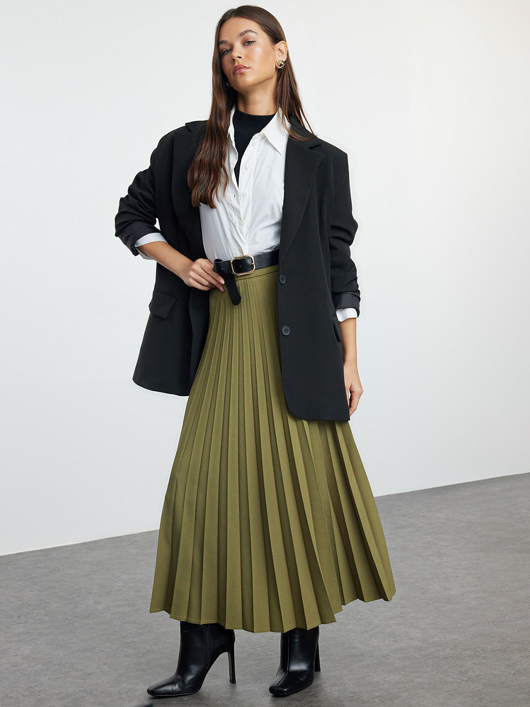

Trendyol Pleated Women A-Line Maxi Skirts, Khaki