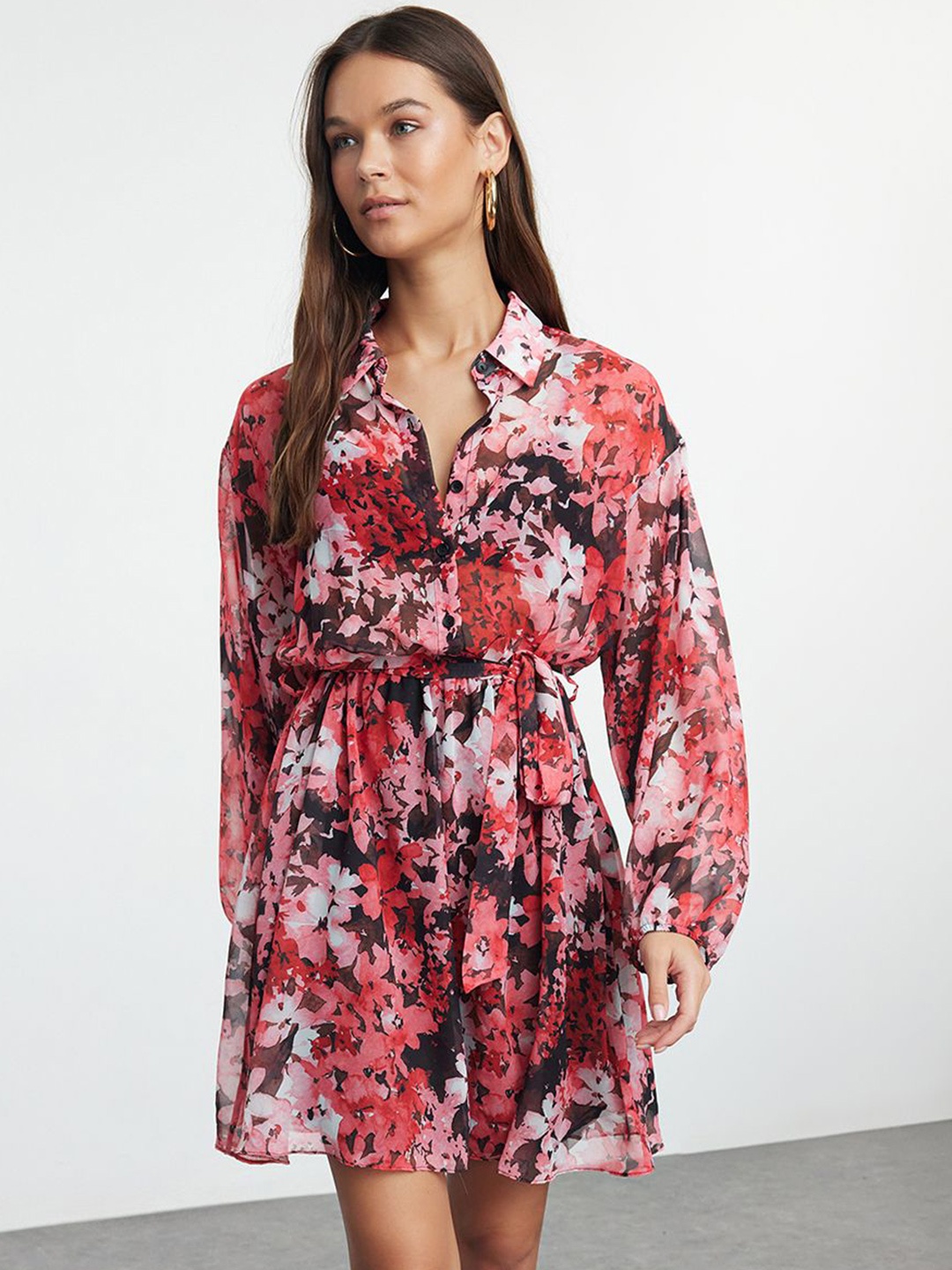 

Trendyol Floral Print Shirt Dress, Pink