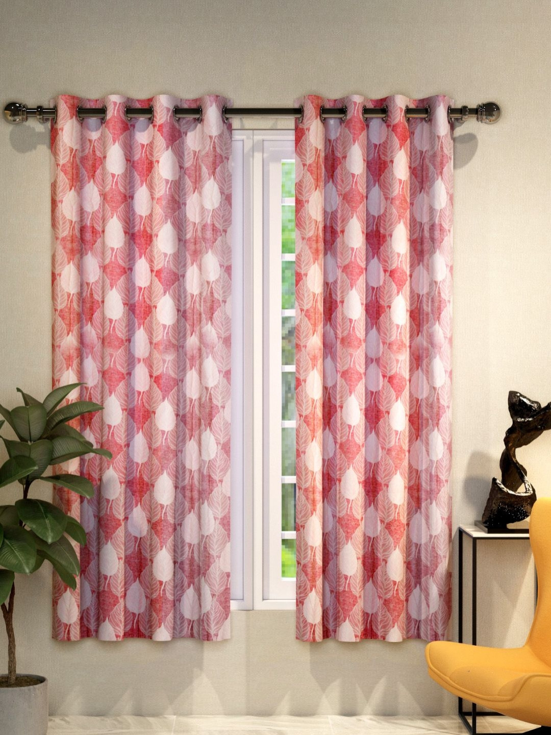 

Aura Pink & White 2 Pieces Floral Window Curtains