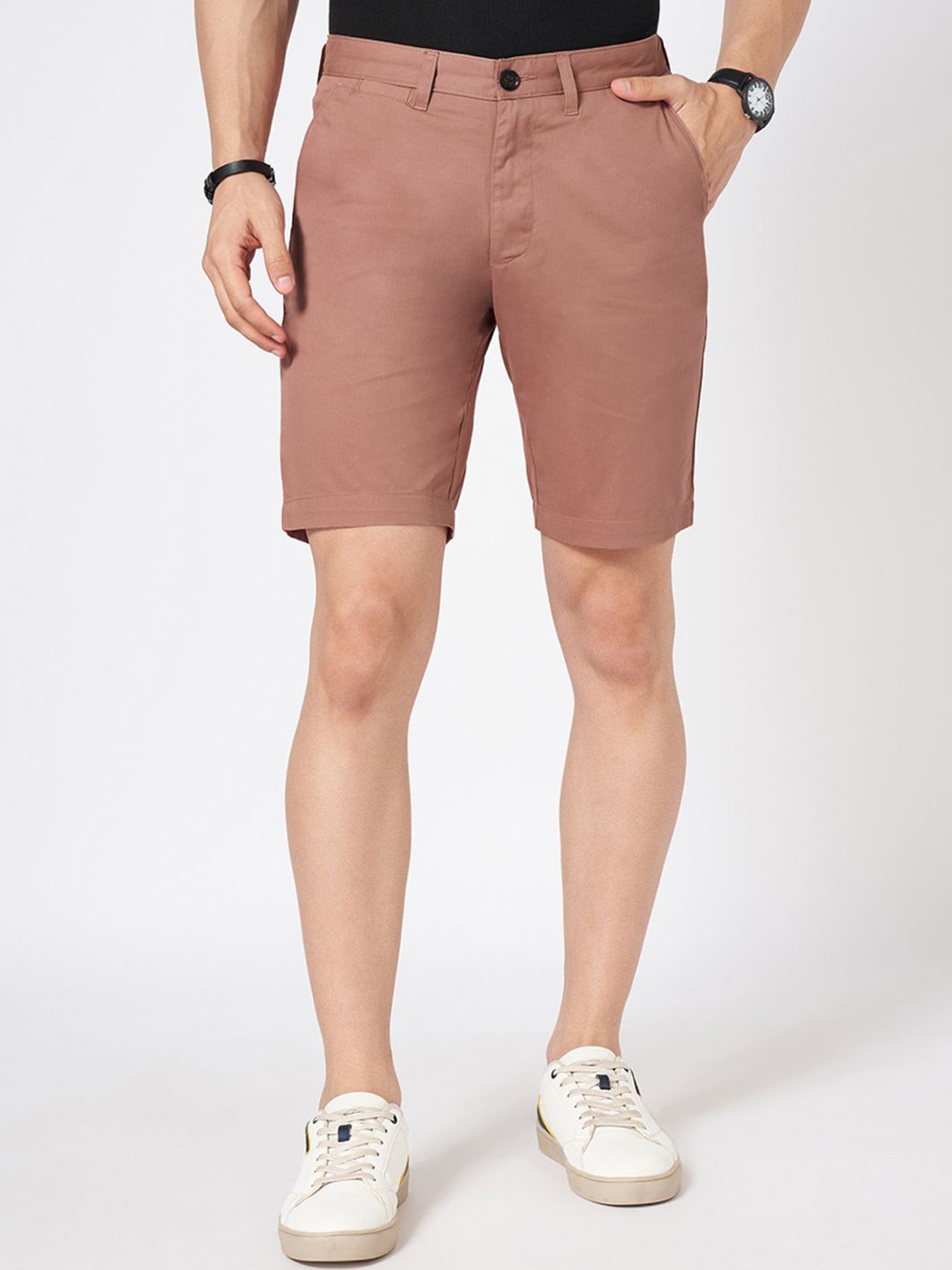 

BYFORD by Pantaloons Men Solid Slim Fit Mid-Rise Shorts, Pink