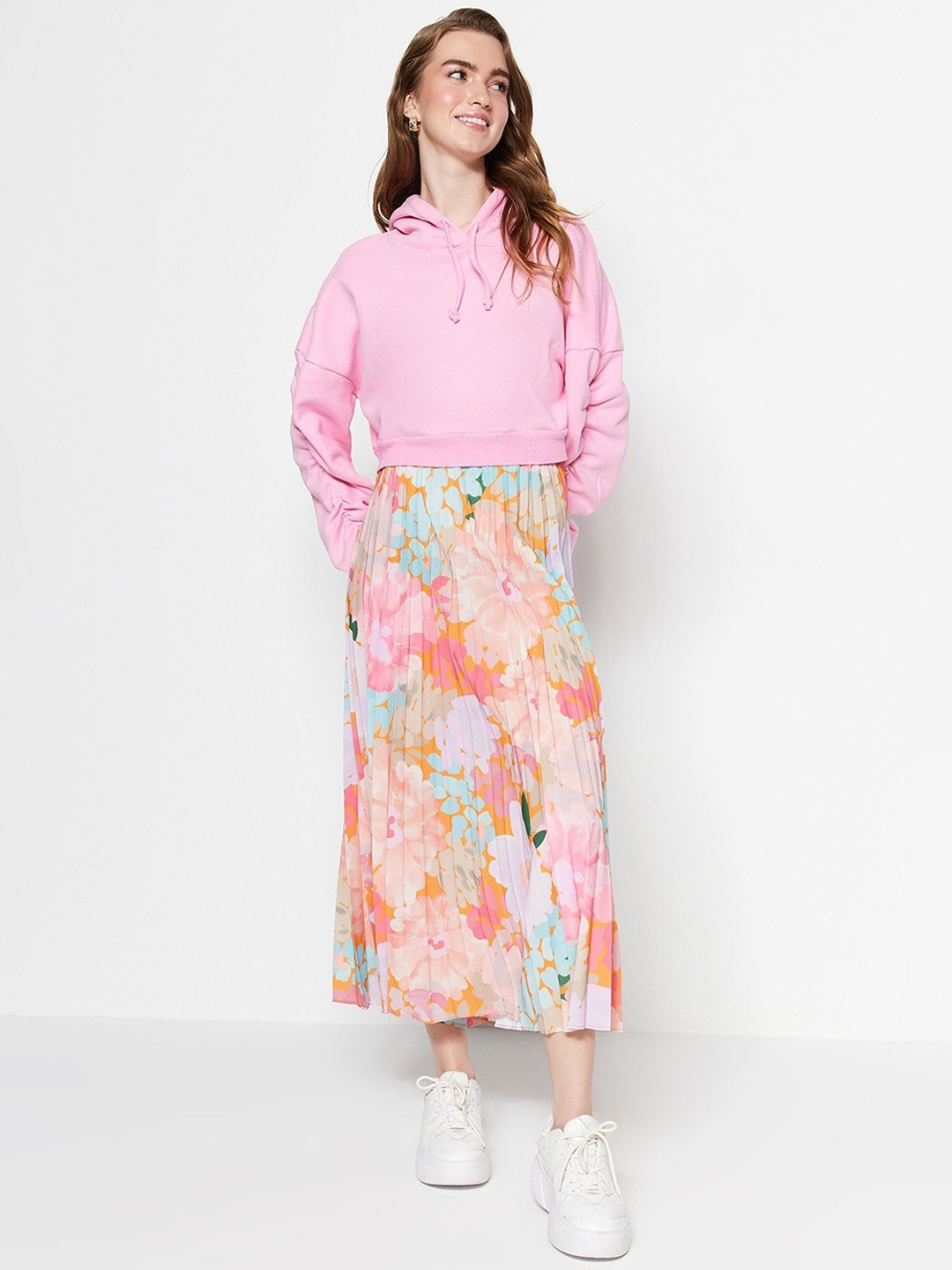 

Trendyol Printed Flared Maxi Skirt, Pink